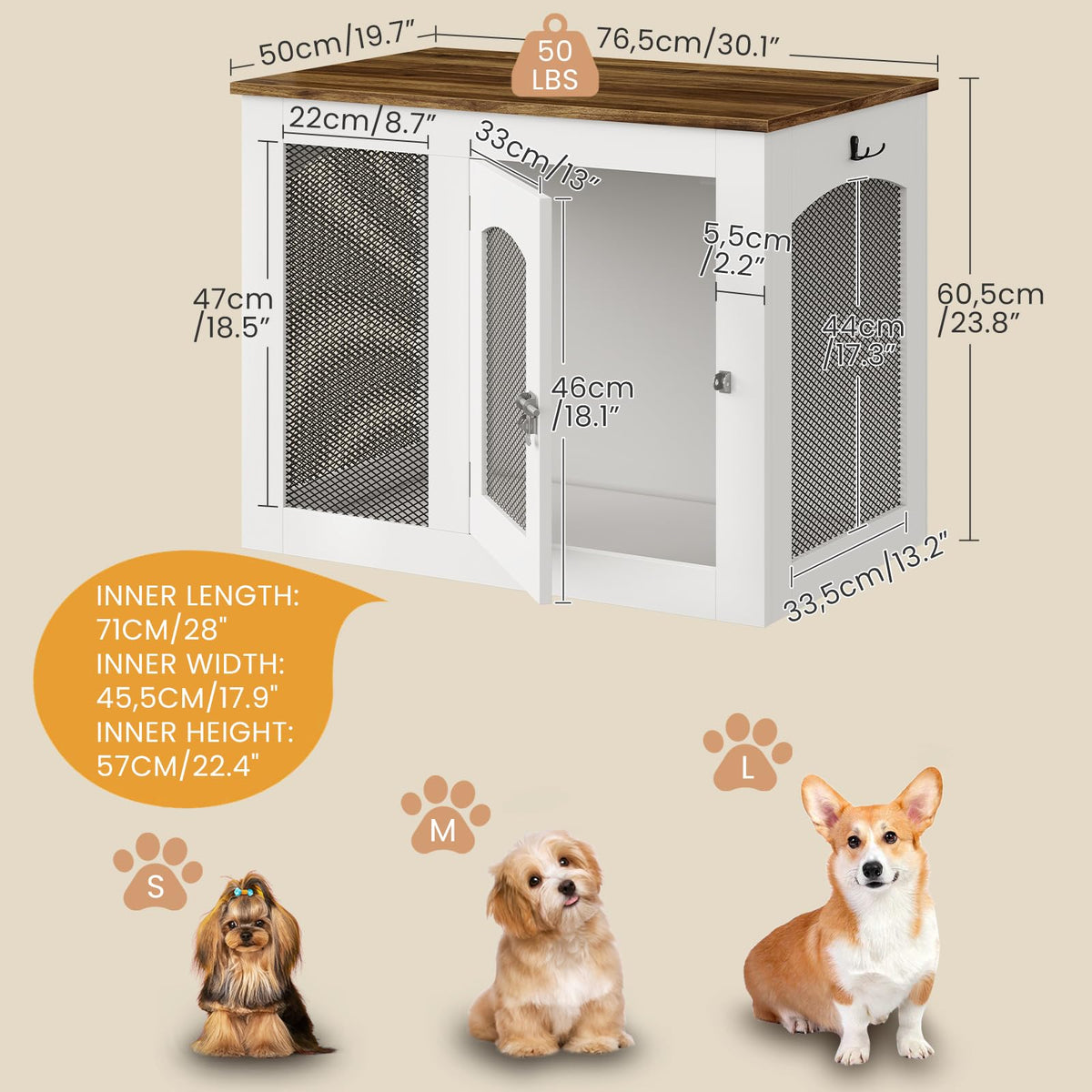 CHOEZON Animal Cage in 30.1"L x 19.7"W x 23.8"H, White and Walnut