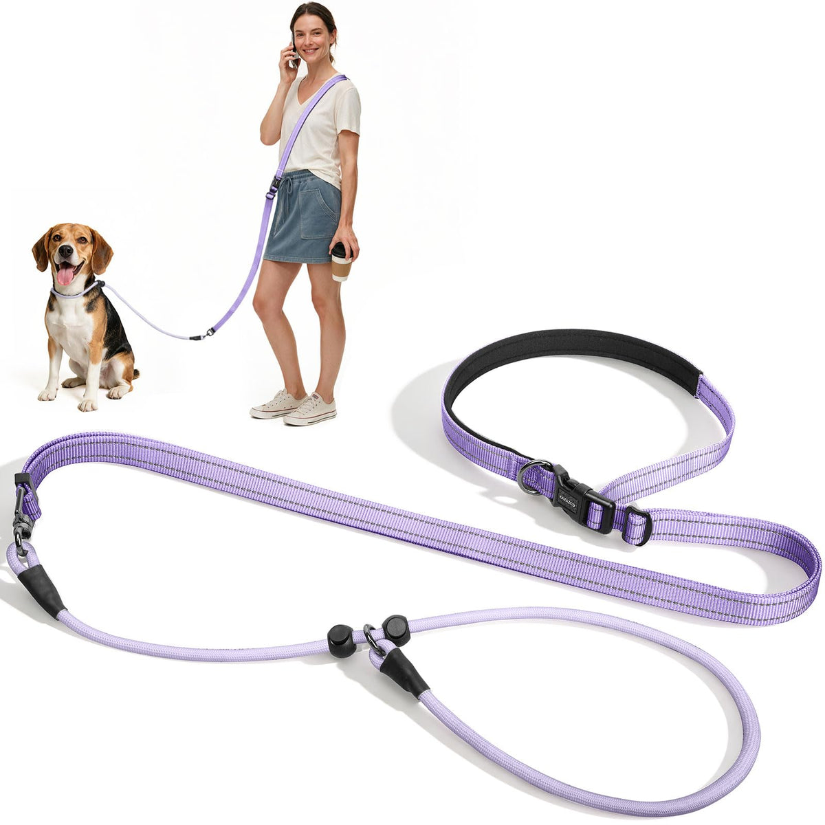 kazazoo Leash in Adjustable, 5.5ft to 8.5ft, Light Purple