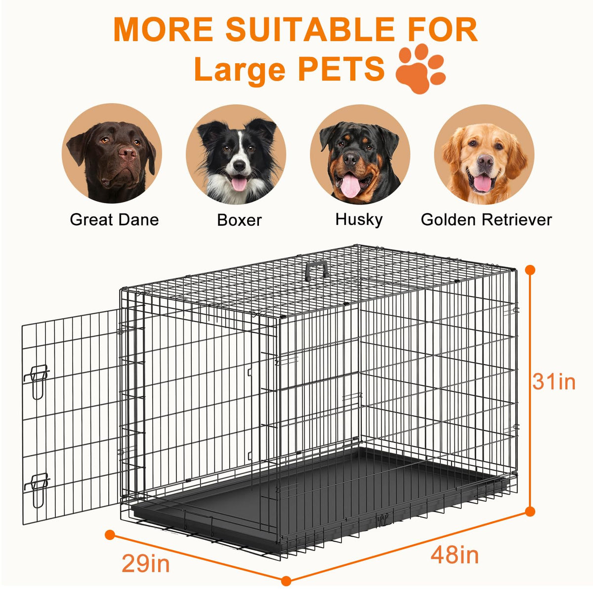 FDW Animal Cage in 48.0"L x 29.0"W x 31.0"H, Black