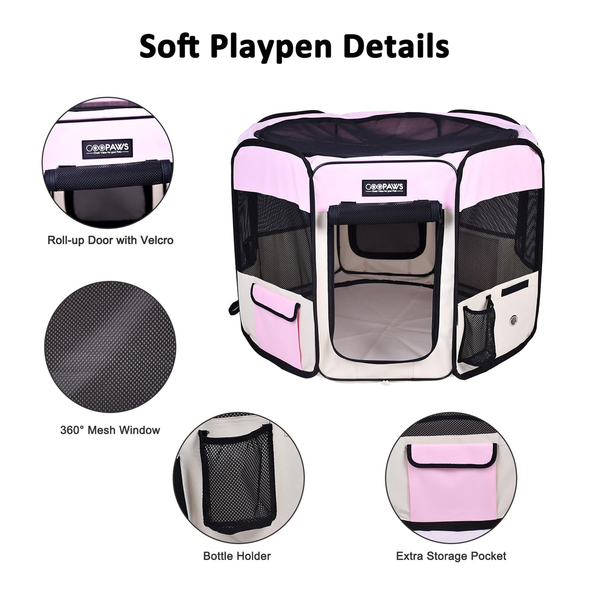 JESPET Pet Playpen in 36x36x24 Inch (Pack of 1), Pink