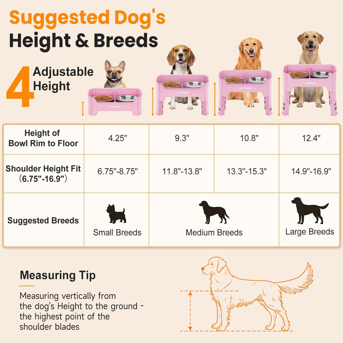 URPOWER Pet Feeder in Medium, Pink