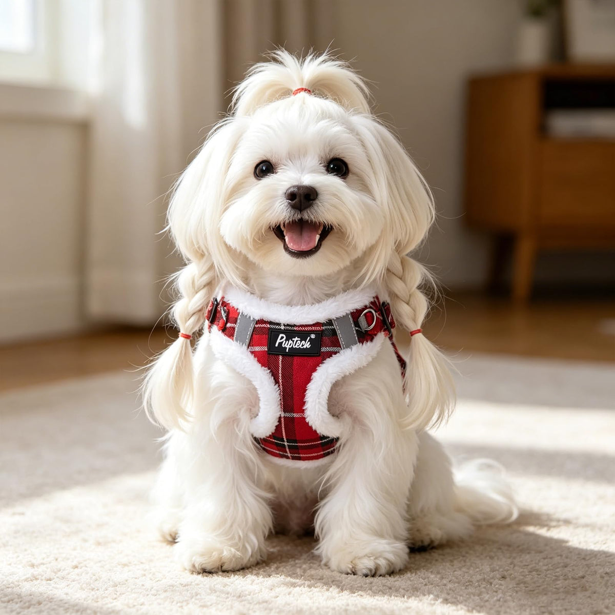 PUPTECK Animal Harness in XS (9-13lbs, Chest 14"-16"), #3 Red(Plush Plaid)