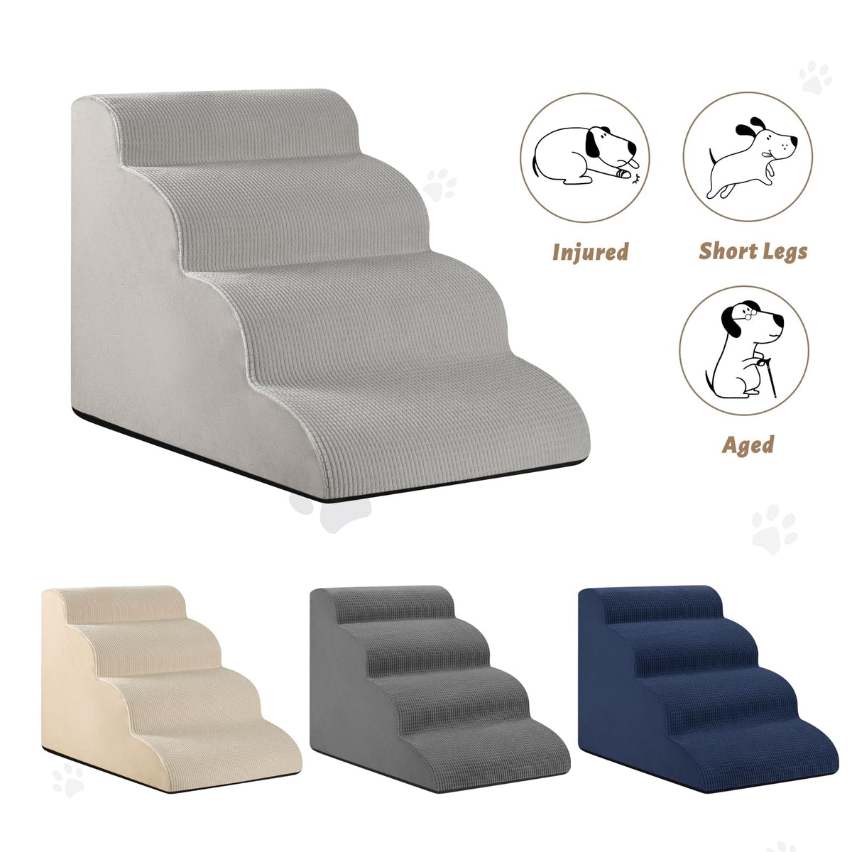 aodisman Animal Stair in Standard 4-Step 17.4"H, Light Grey