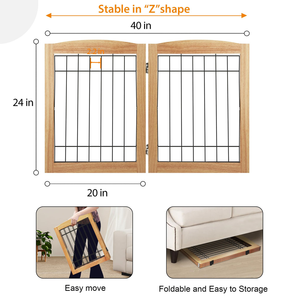 LZRS Temporary Gate in 24"Height-2 Panel, Natural