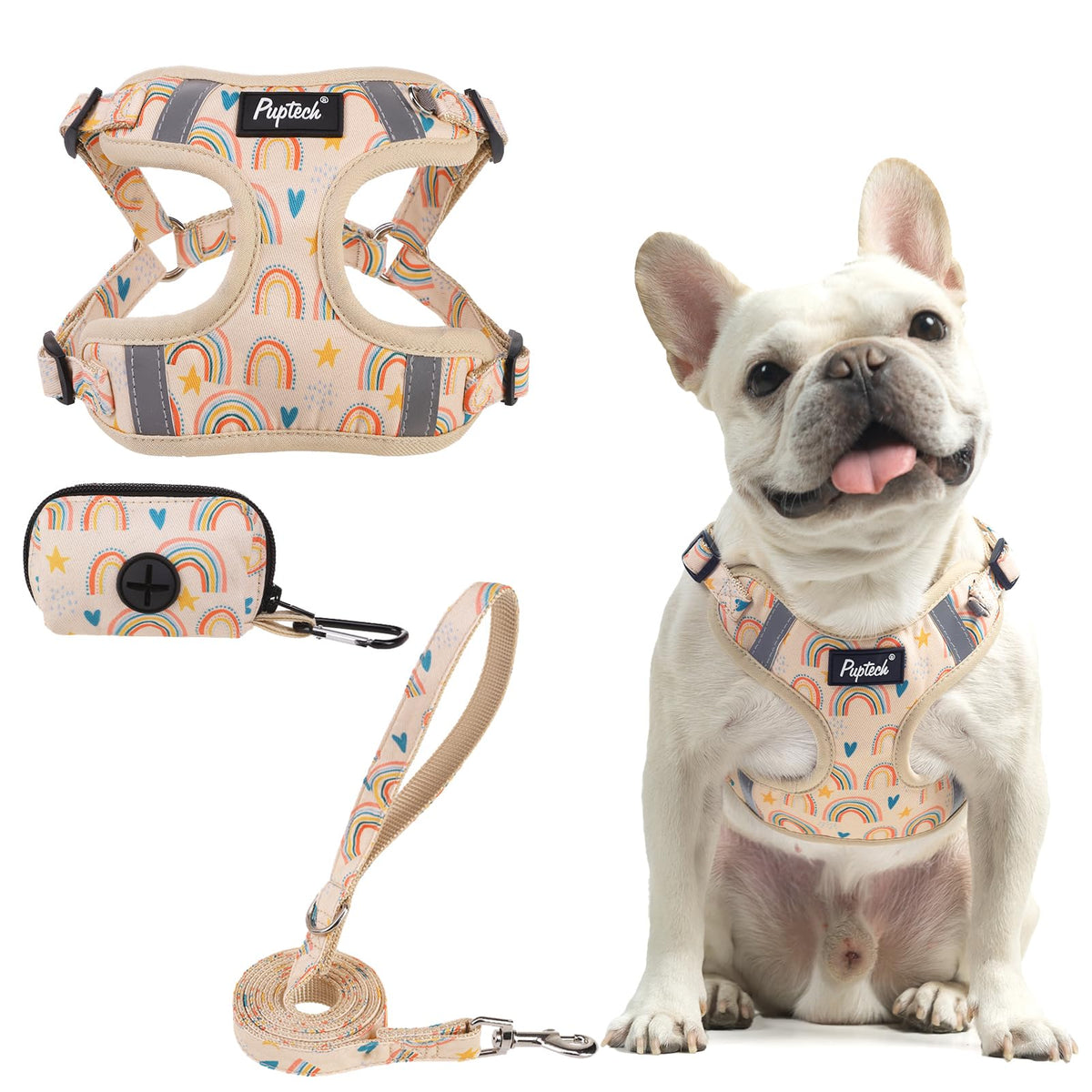 PUPTECK Animal Harness in L (25-33lbs, Chest 20"-25"), #2 Beige(Rainbow Print)