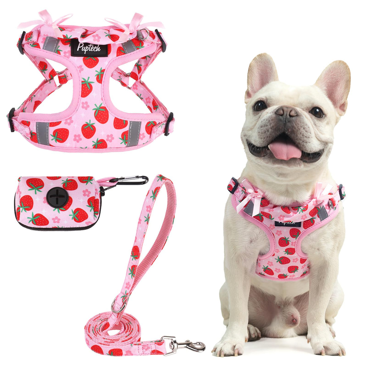 PUPTECK Animal Harness in M (17-25lbs, Chest 17"-21"), #2 Pink(Strawberry Print)