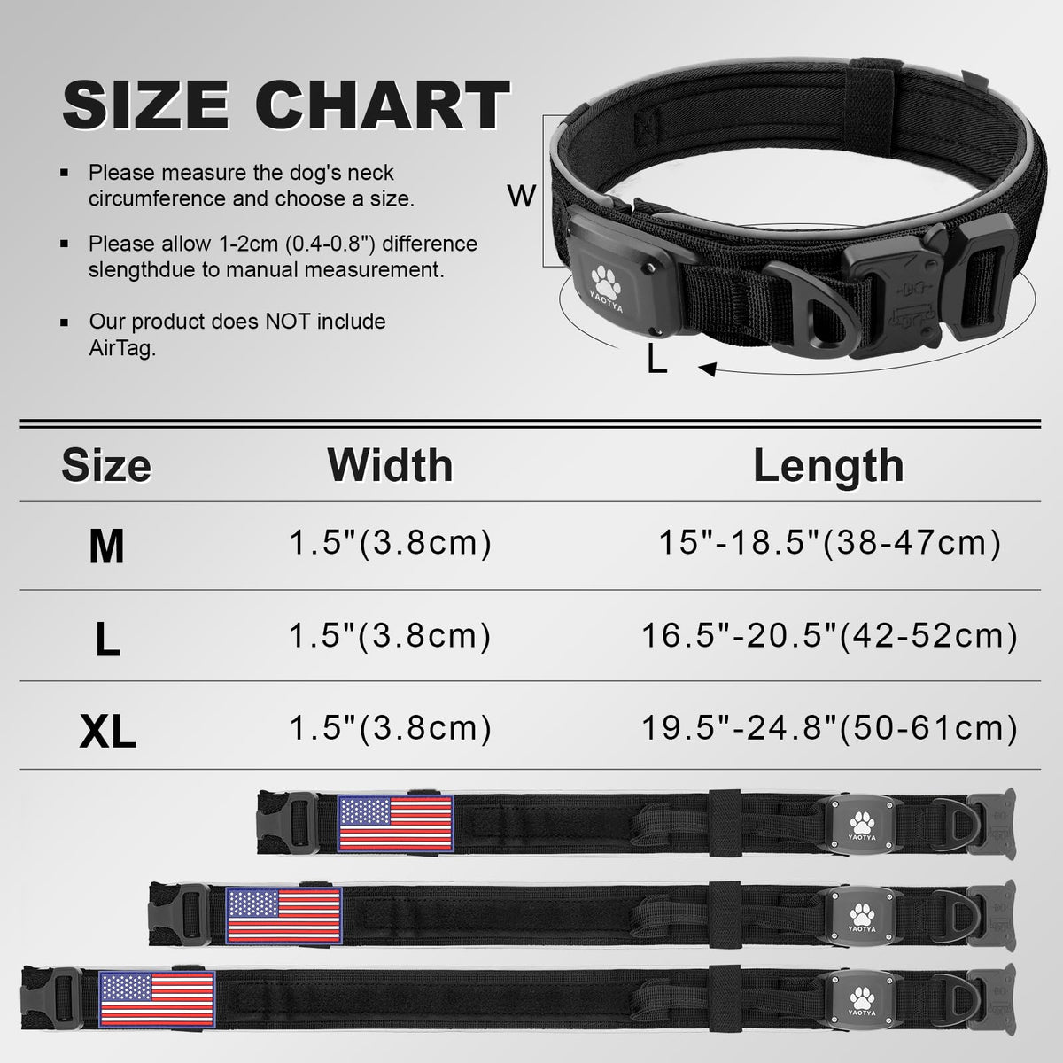 YaoTya Animal Collar in M(15"-18.5"), Black