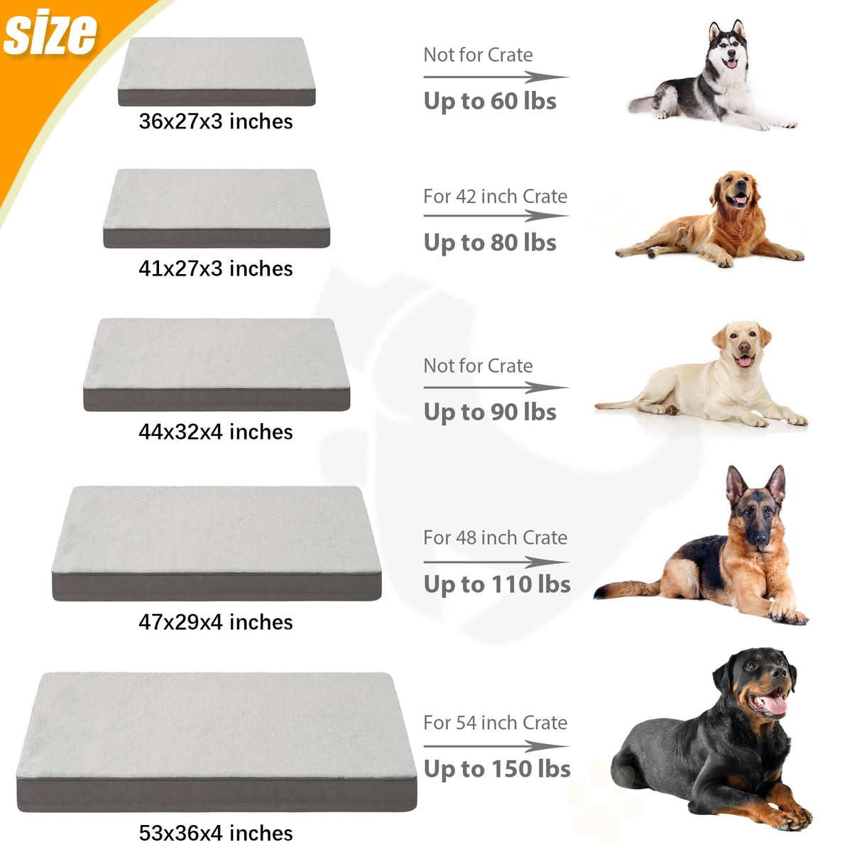 KSIIA Pet Bed Mat in 44.0"L x 32.0"W x 4.0"Th, Light Grey
