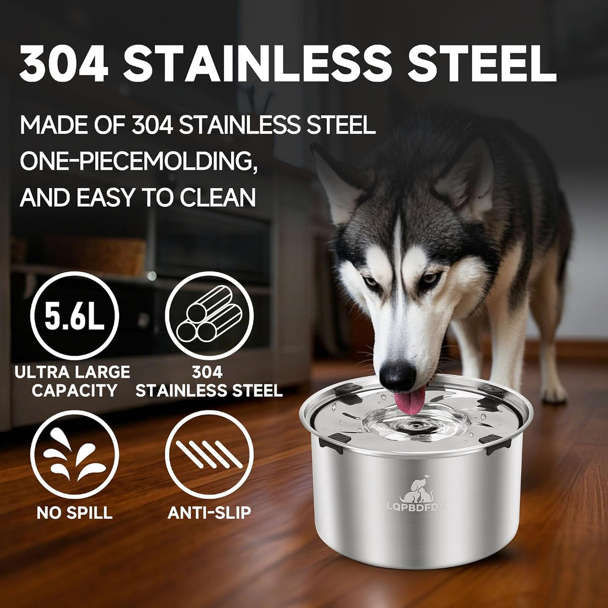 LQPBDFDC Animal Water Dispenser in 5.6L-Round, silver