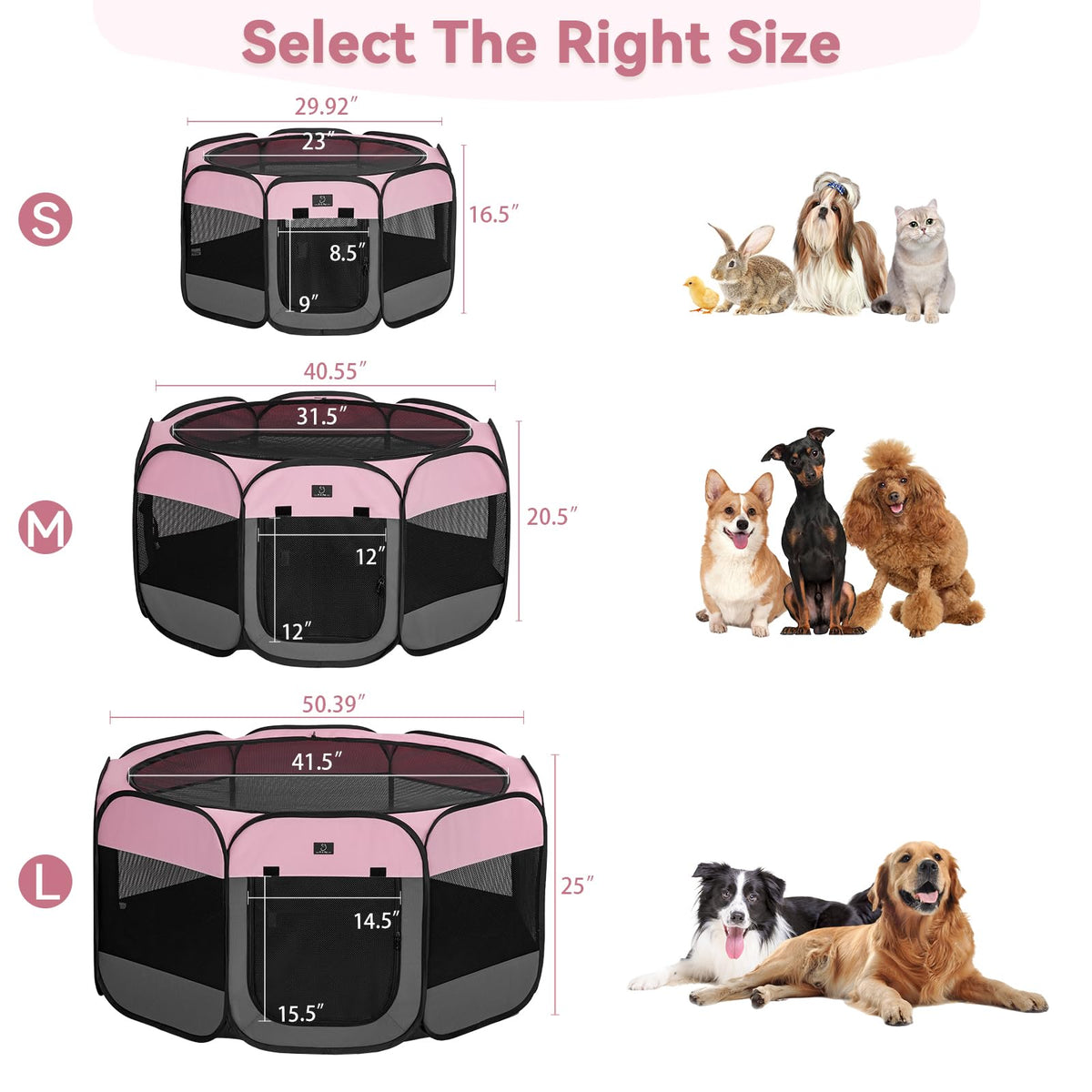 A 4 Pet Pet Playpen in S(29.92"x29.92"x16.5"), Pink+Grey