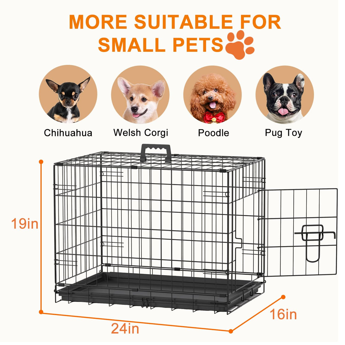 FDW Animal Cage in 24.0"L x 16.0"W x 19.0"H, Black