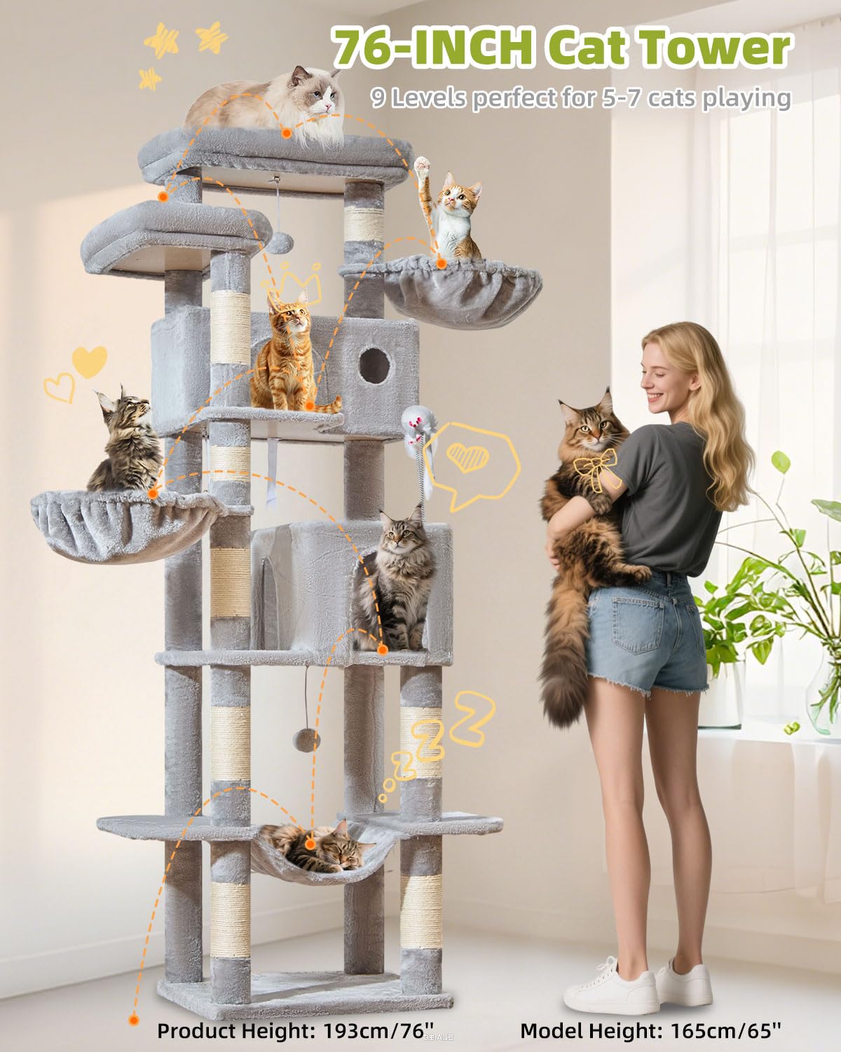 Taoqimiao Pet Activity Structure in 76 inch, Light Gray