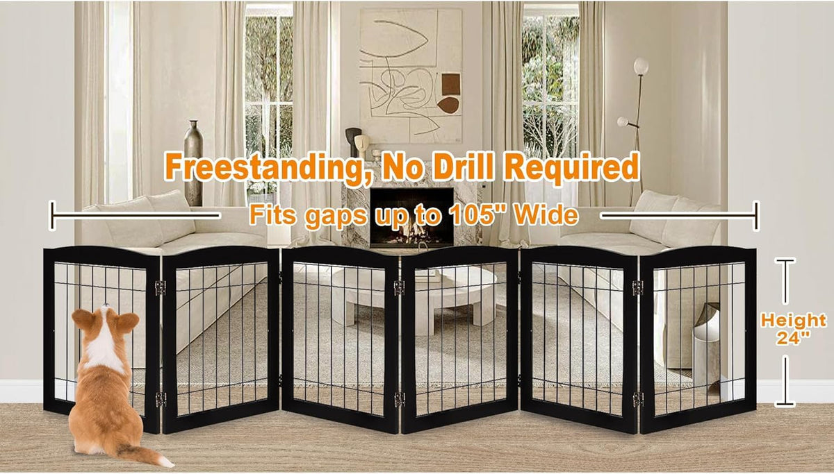 LZRS Temporary Gate in 24"Height-6 Panel, Black