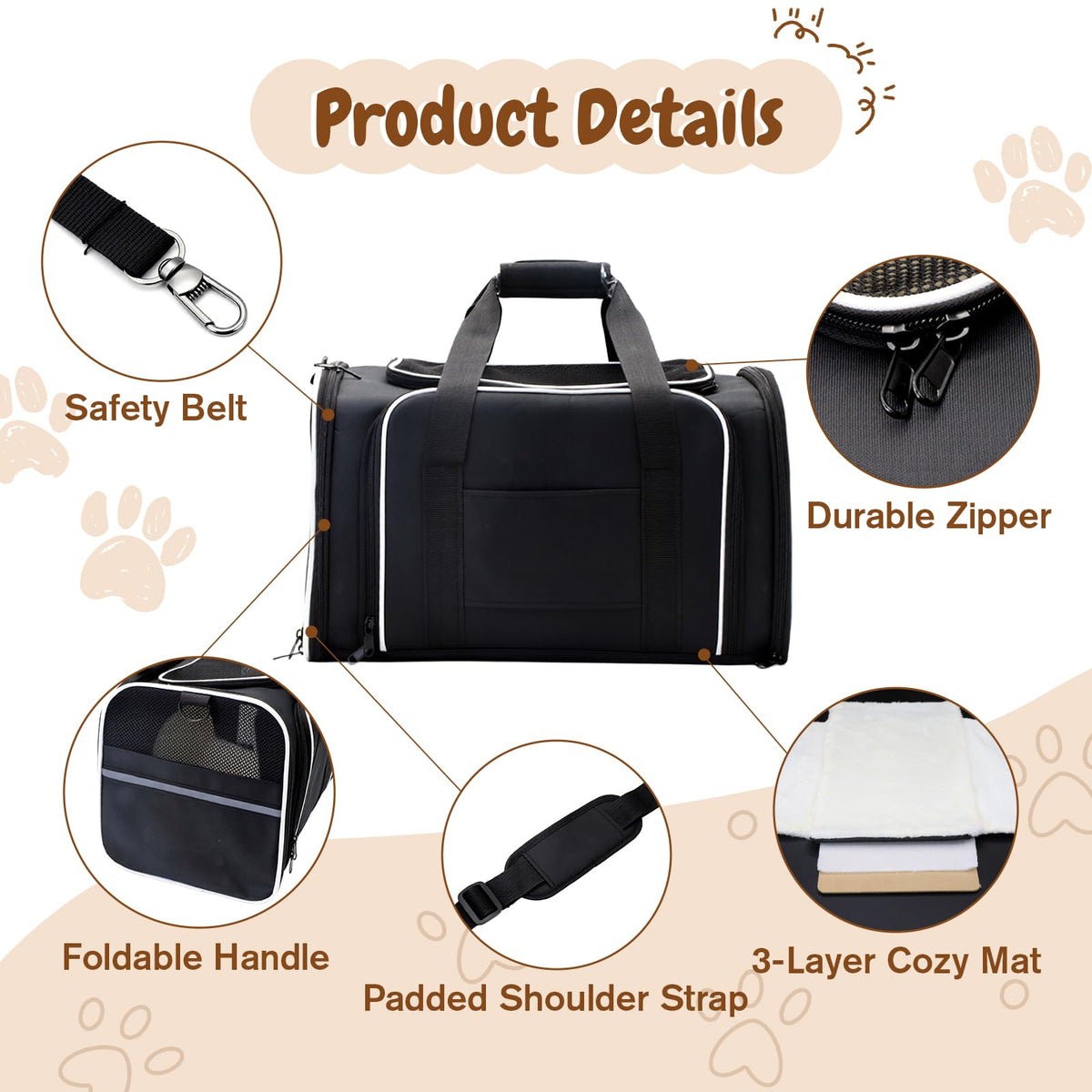 Srinlon ㅤ Animal Carrier in 18.0"L x 11.0"W x 11.0"H, Black