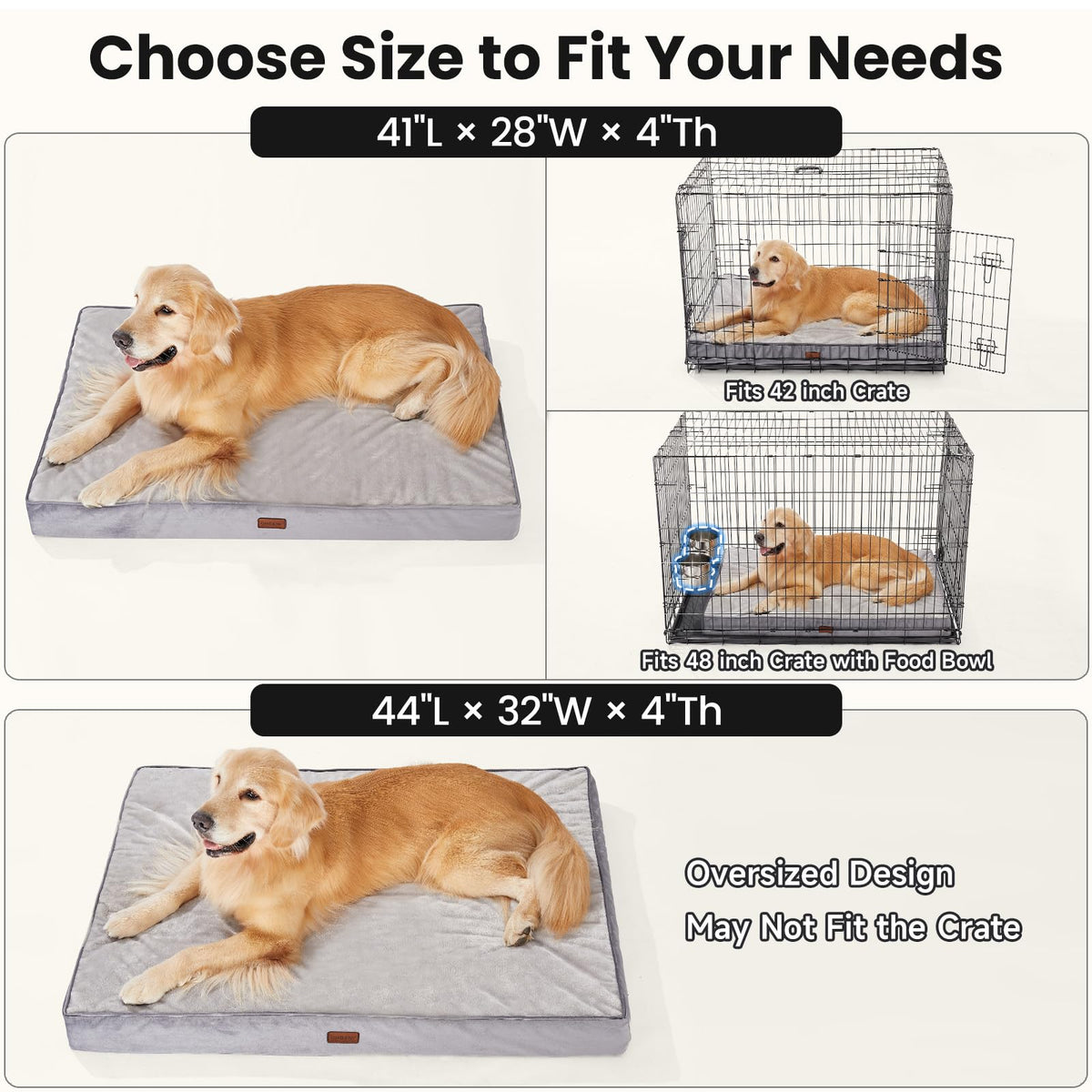 OhGeni Pet Bed Mat in 44" x 32" x 4" (For Sprawling), 01-Gray