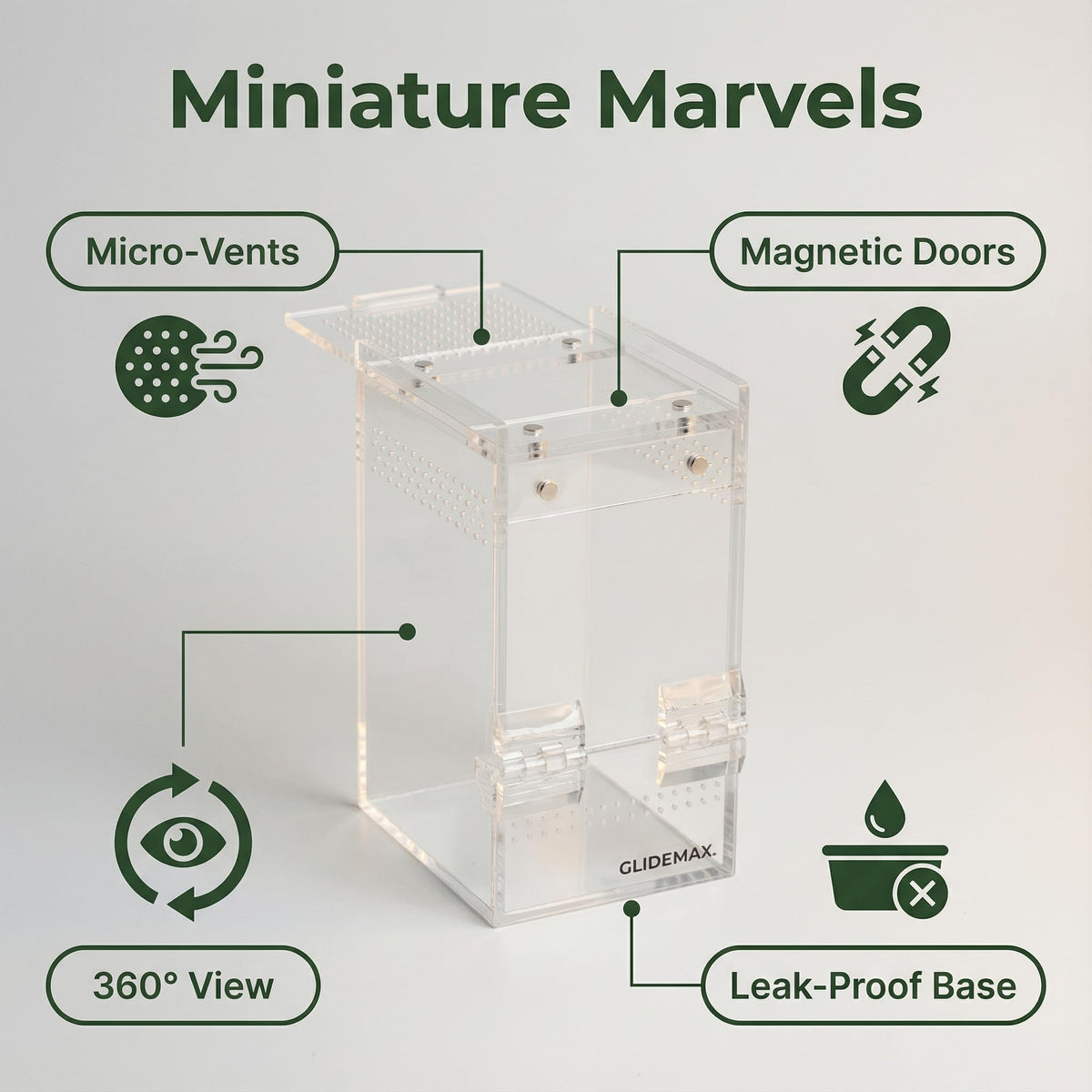 GlideMax Vivarium in 3x3x6inch, Transparent