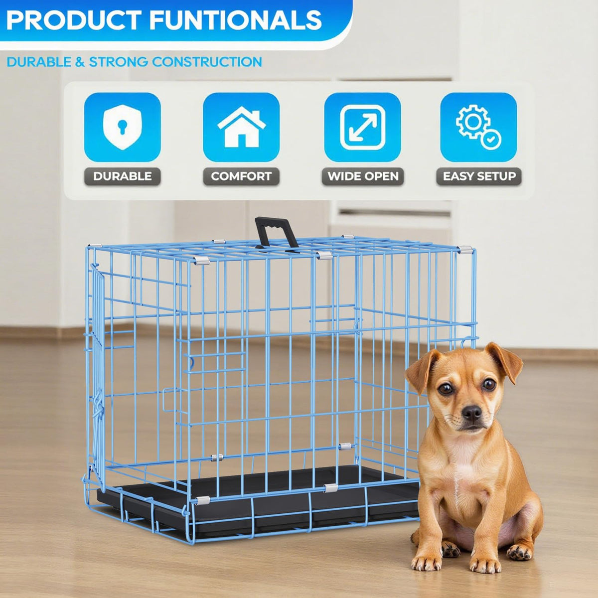 FDW Animal Cage in 18.0"L x 12.0"W x 14.0"H, Blue