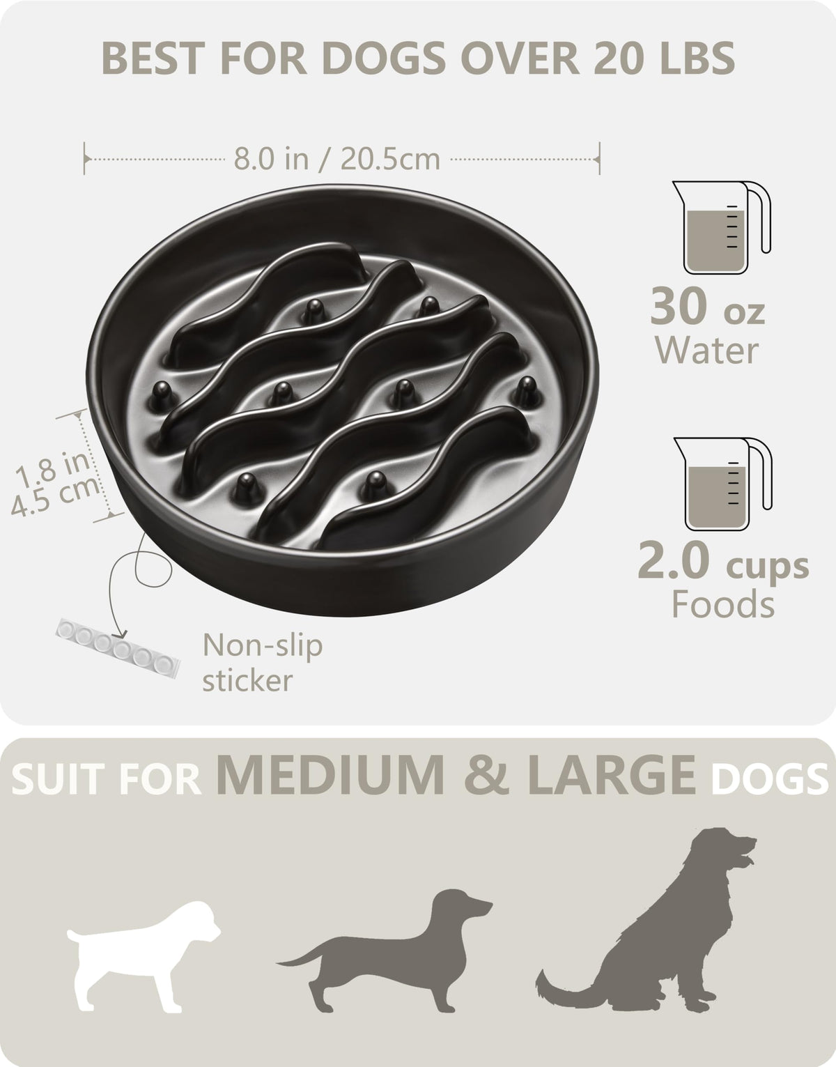 MOPANG Pet Feeder in 8 Inches, Black