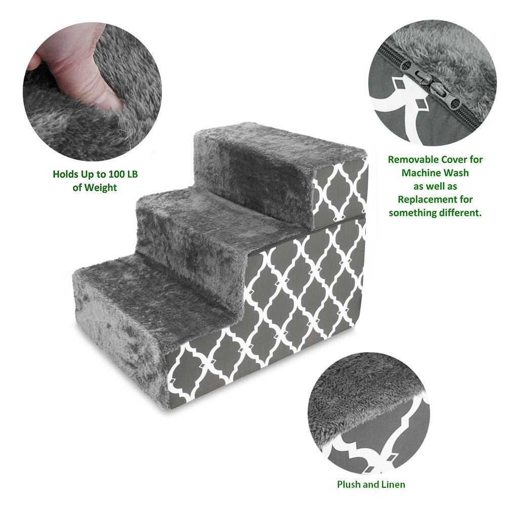 Best Pet Supplies Animal Stair in H: 16.5 Inches (Foldable), Gray Lattice Print