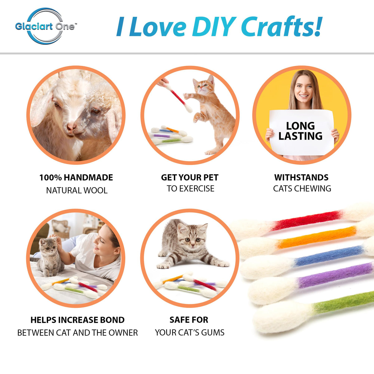 Glaciart One Pet Toy in Regular, Colorful Swabs 12pcs