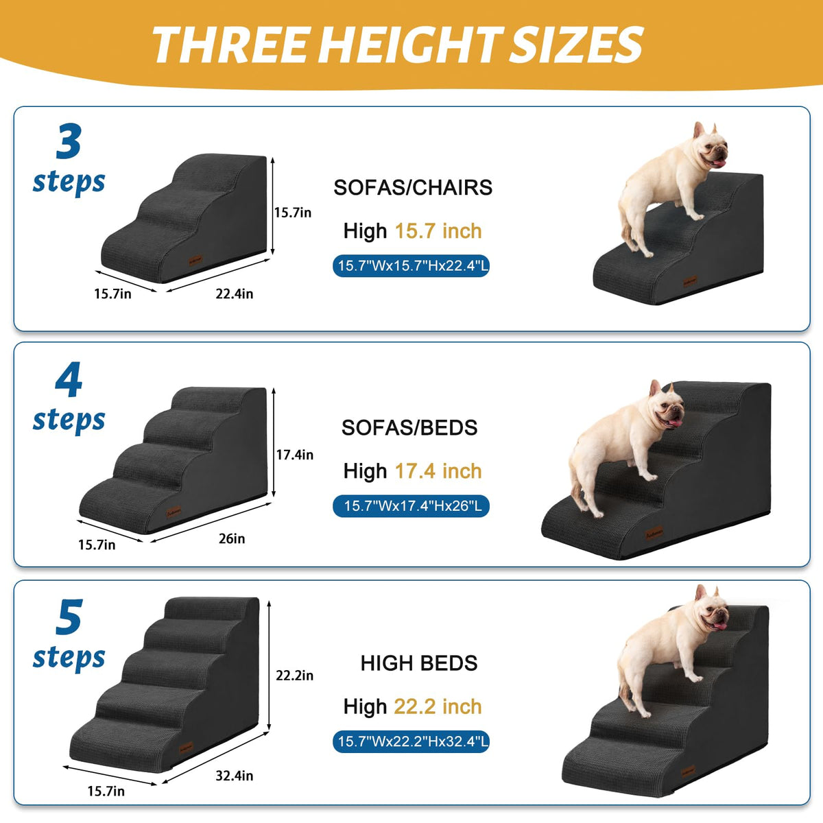 aodisman Animal Stair in Standard 3-Step 15.7"H, Black