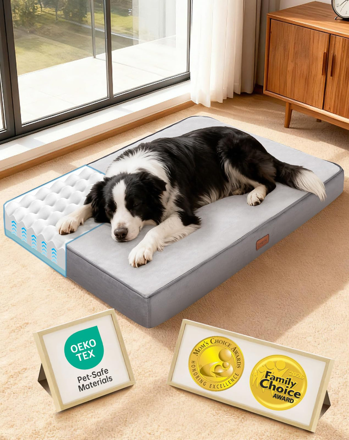 OhGeni Pet Bed Mat in 36" x 27" x 3.5" (For Sprawling), 01-Gray