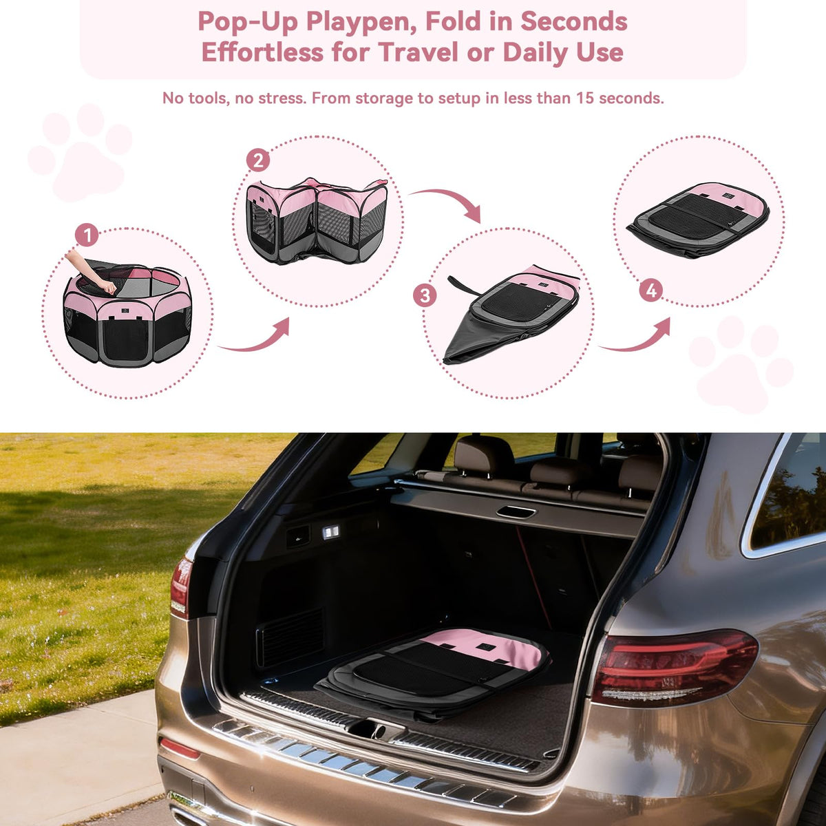 A 4 Pet Pet Playpen in S(29.92"x29.92"x16.5"), Pink+Grey