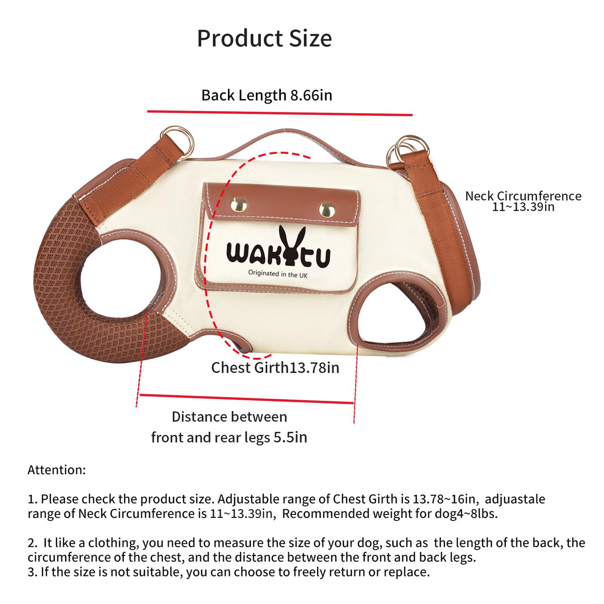 wakytu Animal Harness in Small(4-8 LBS), 1.0 White