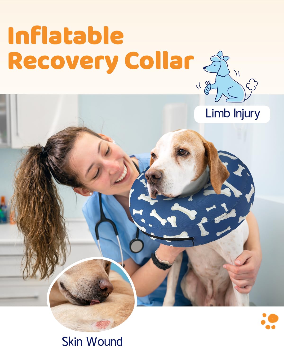 Supet Animal Recovery Collar Cone in S(Neck 7"-9.5"), T Bone Navy