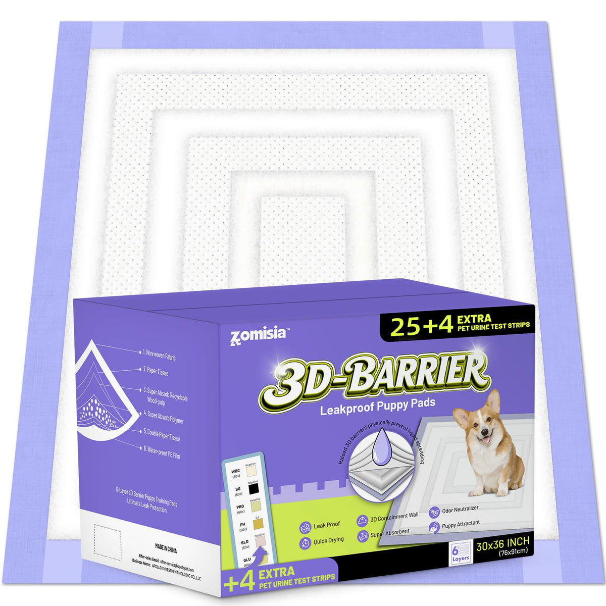 ZOMISIA Disposable Incontinence Surface Protector in 30"x36" - 25 Count + 4 Pet Urine Test Strips, Purple