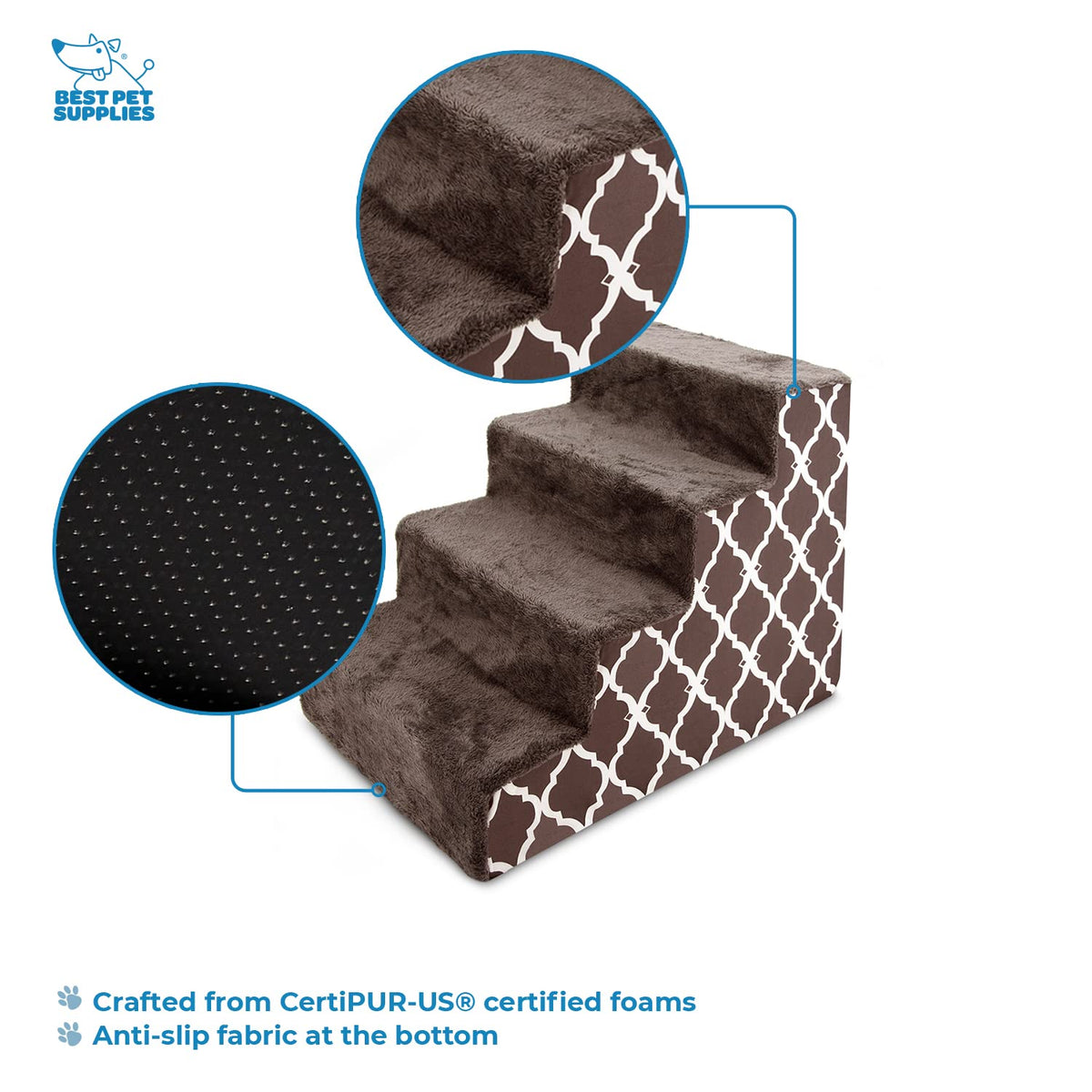 Best Pet Supplies Animal Stair in H: 18 Inches, Brown Lattice Print