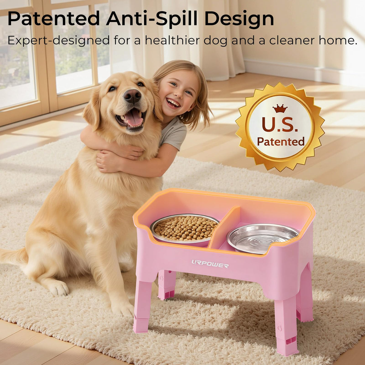 URPOWER Pet Feeder in Medium, Pink