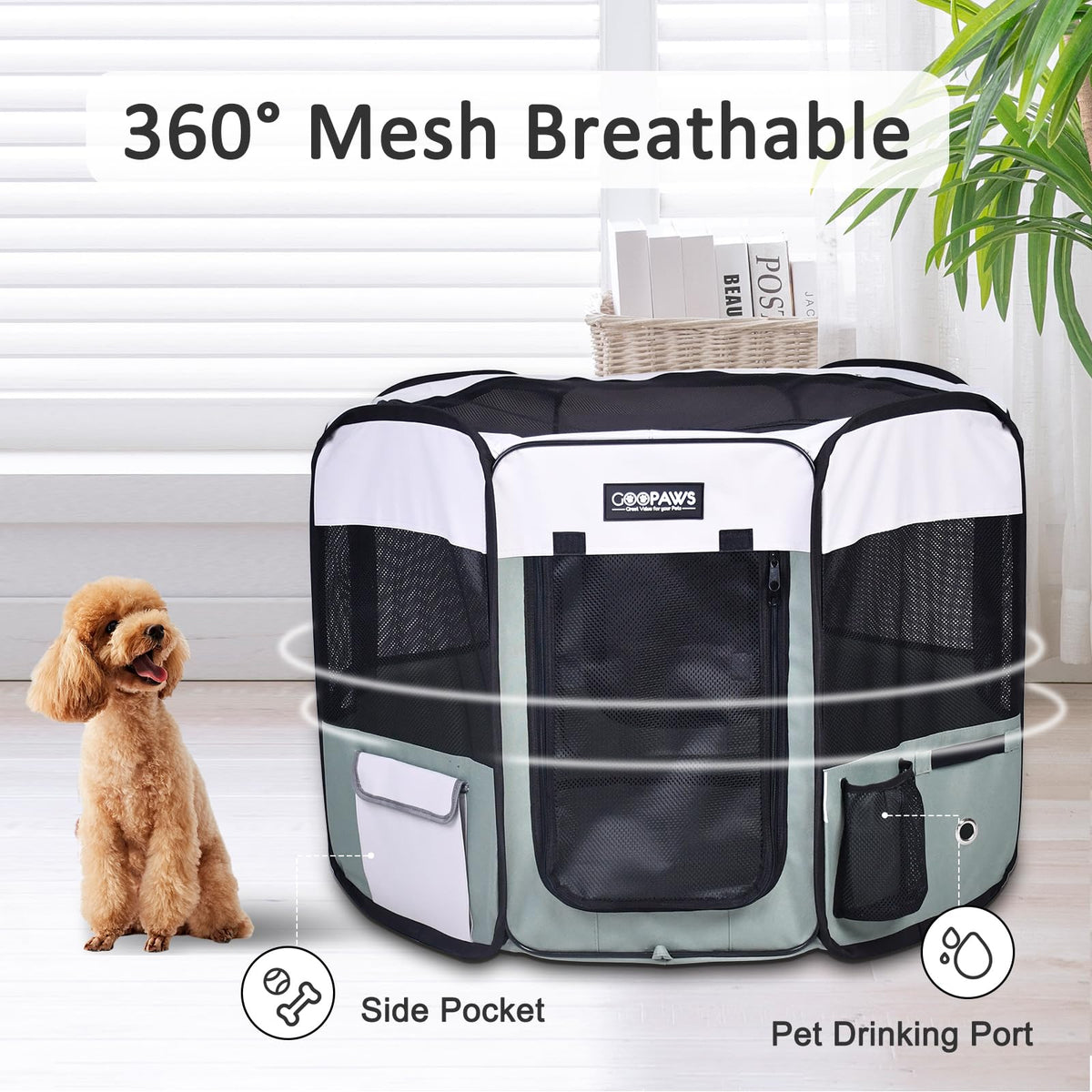 JESPET Pet Playpen in 36x36x24 Inch (Pack of 1), Shale Green