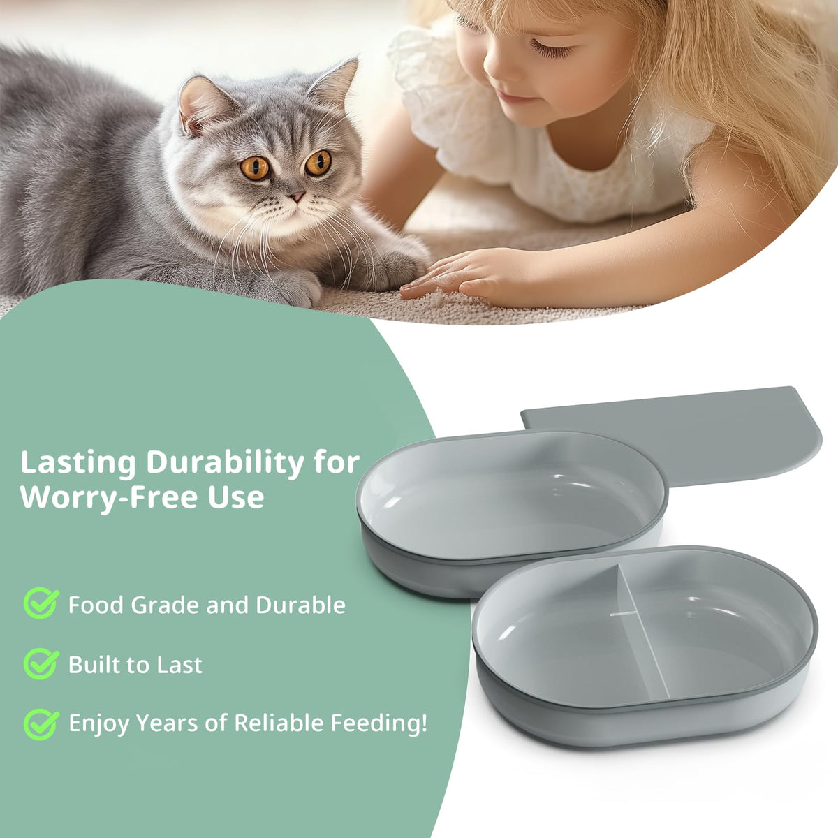 Baofum Pet Feeder in 2+1 Pack, Grey Bowls