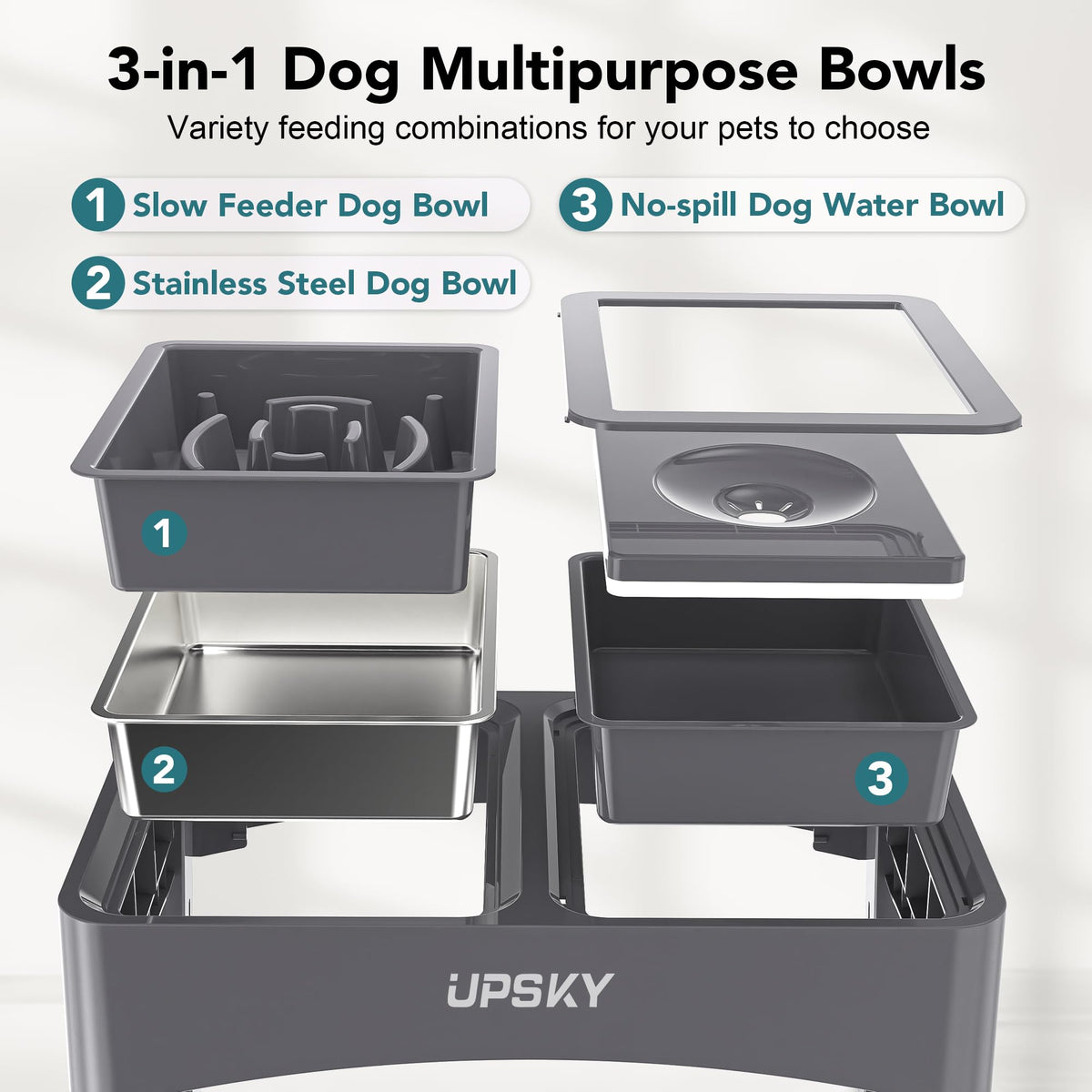 UPSKY Pet Feeder in D-3 in 1 (Grey)