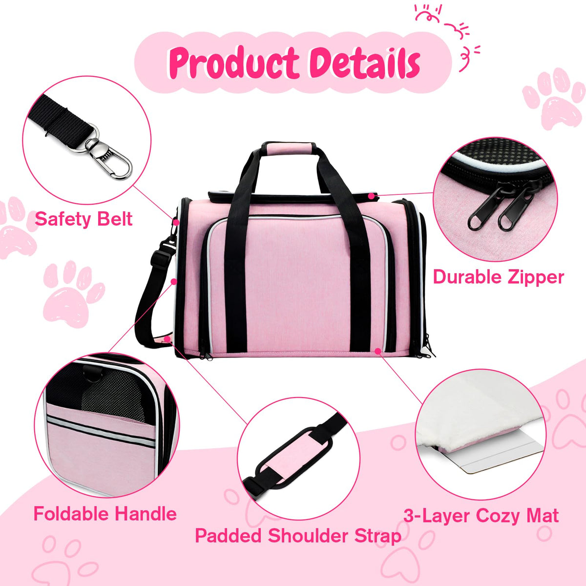 Srinlon ㅤ Animal Carrier in 18.0"L x 11.0"W x 11.0"H, Pink