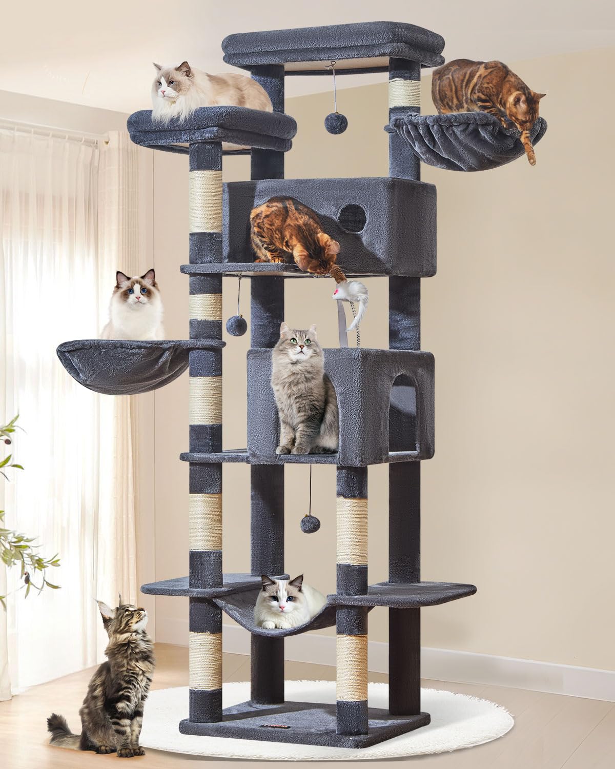 Taoqimiao Pet Activity Structure in 76 inch, Smoky Gray