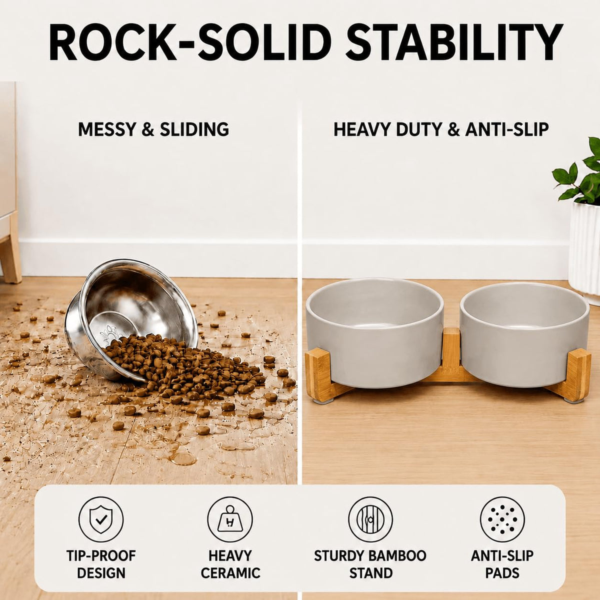 SPUNKYJUNKY Pet Feeder in 3.6 cups, Grey × 2