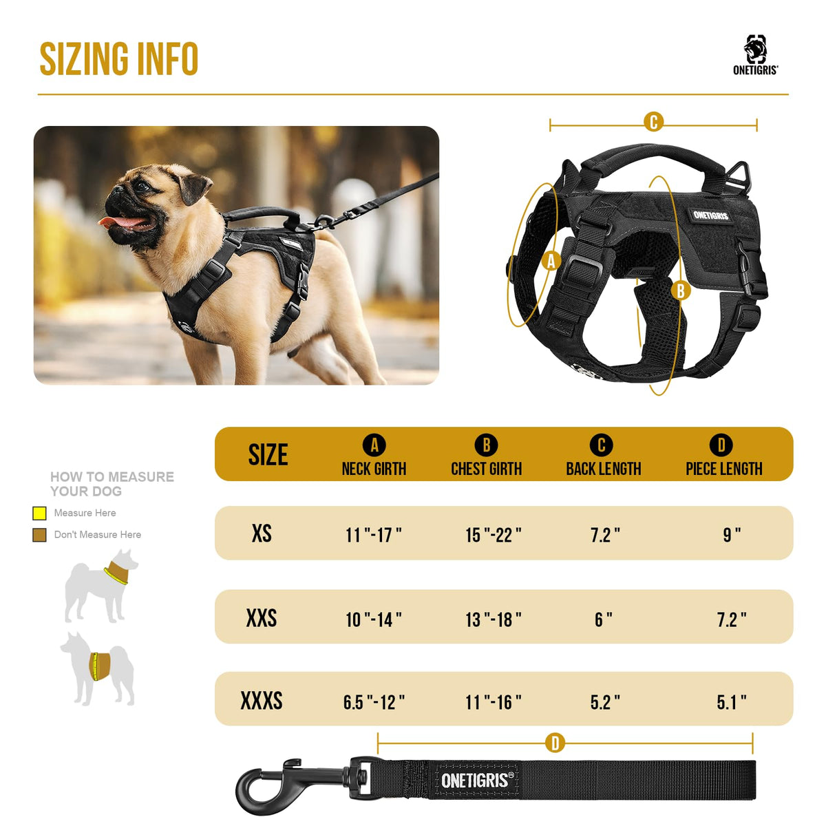 ONETIGRIS Animal Harness in XXS, Black