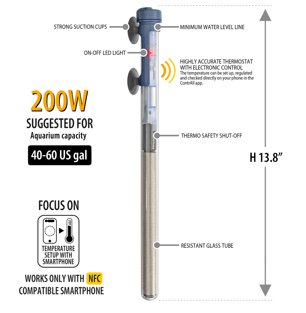 Sicce Immersion Heater in 200 Watt (40-60 Gallon)