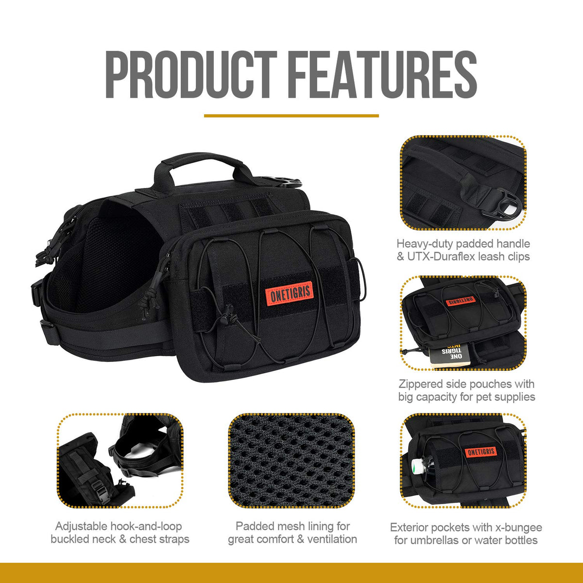 ONETIGRIS Pet Supplies in Large, Black
