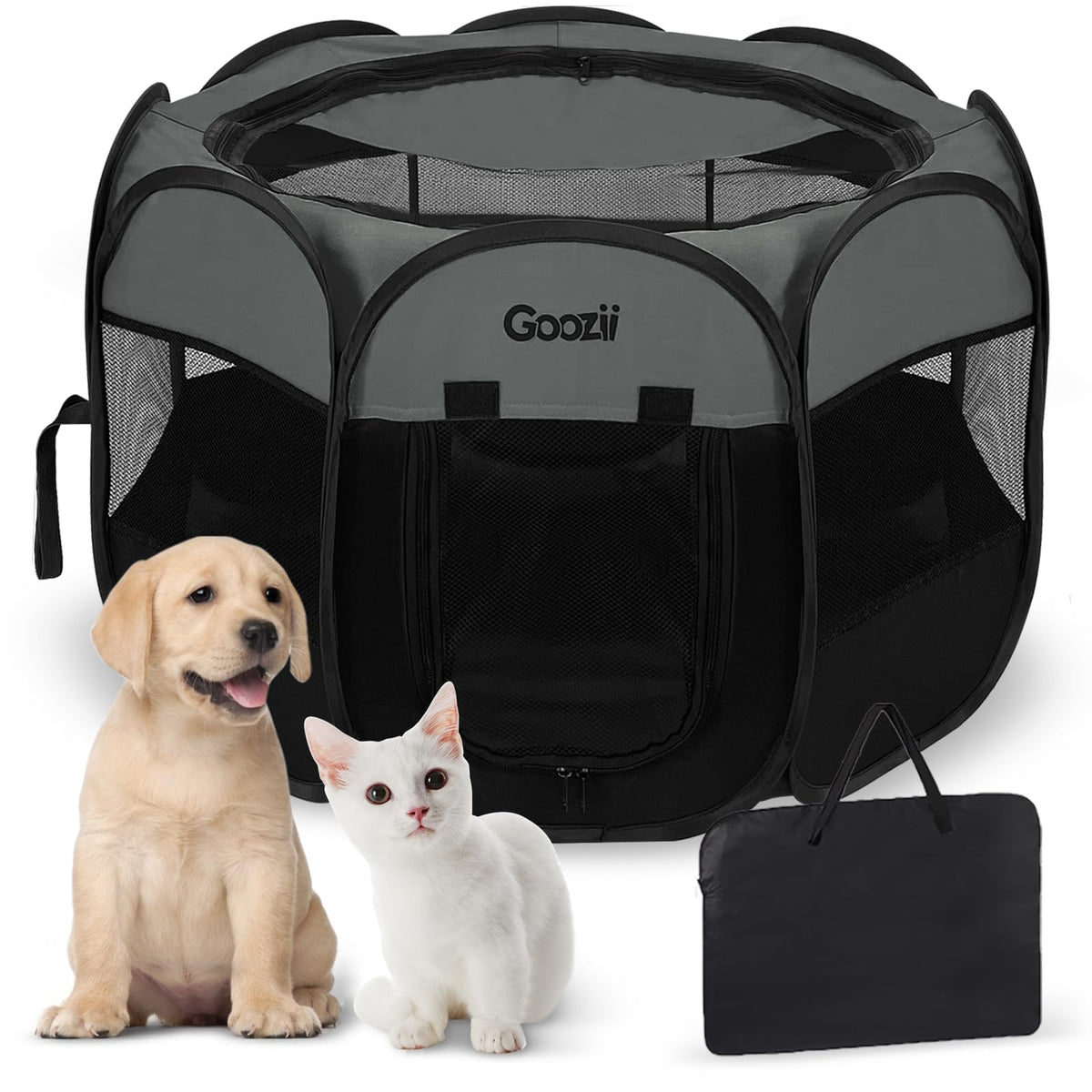 Goozii Pet Playpen in S [29" x 29" x 17"], Grey-Black