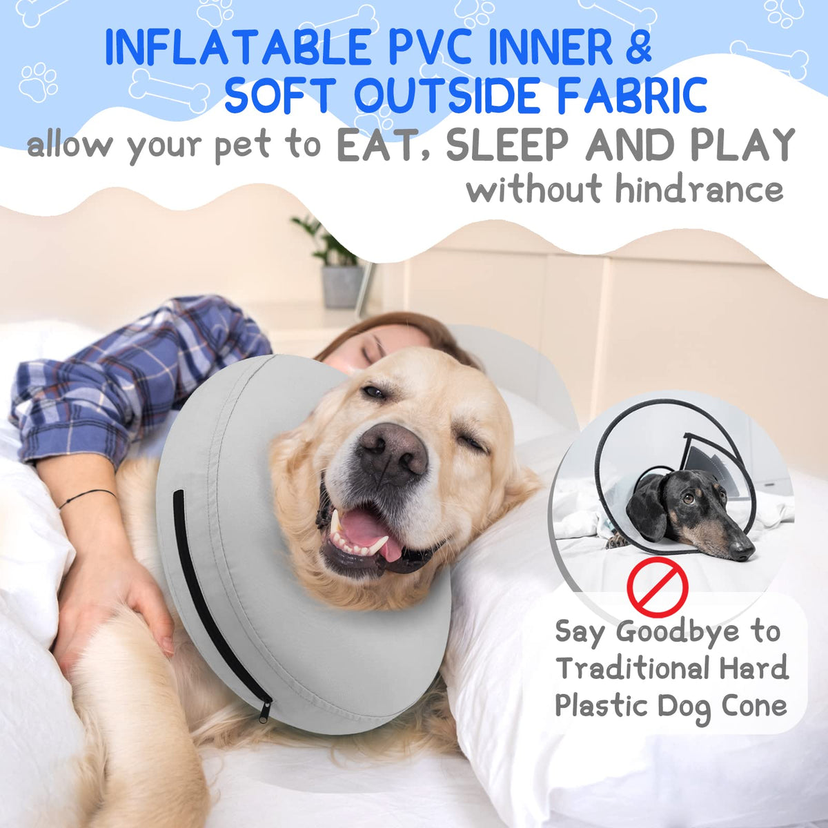 Supet Animal Recovery Collar Cone in S(Neck 7"-9.5"), Solid Grey