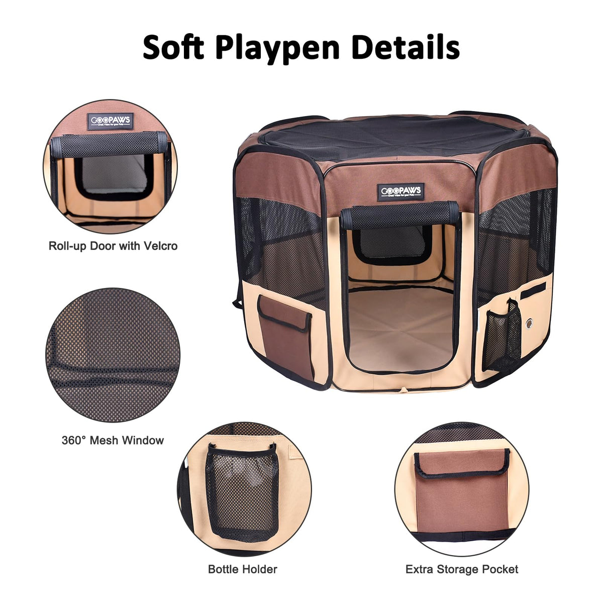 JESPET Pet Playpen in 36x36x24 Inch (Pack of 1), Brown