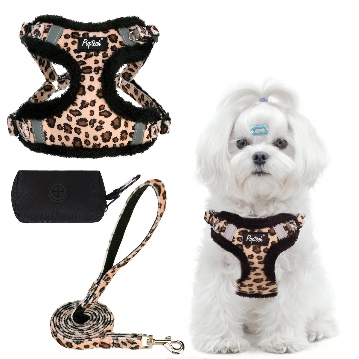 PUPTECK Animal Harness in XS (9-13lbs, Chest 14"-16"), #3 Brown(Plush Leopard Print)