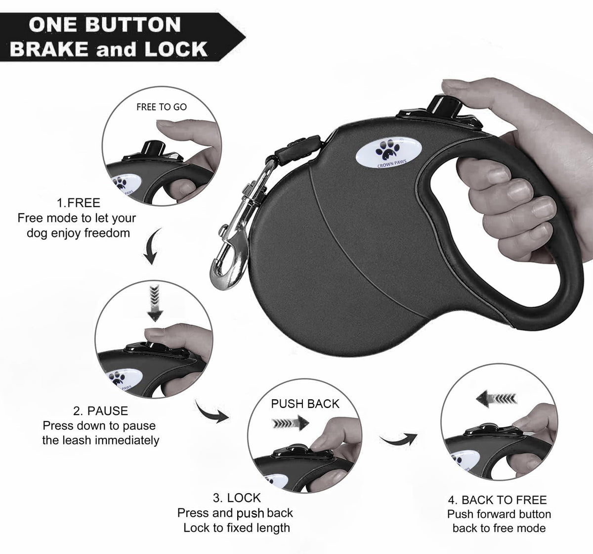CROWN PAWS Leash in Small, Black