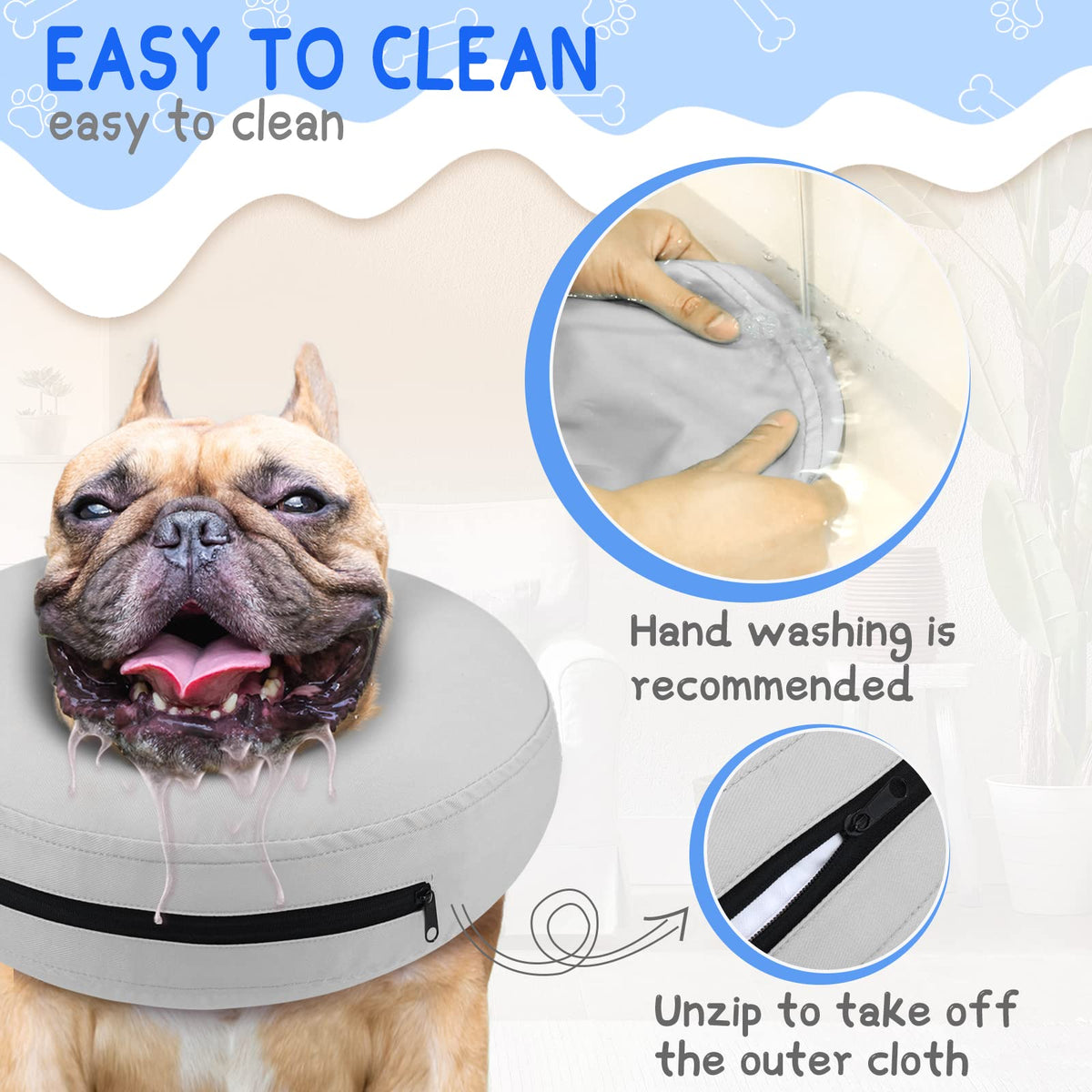 Supet Animal Recovery Collar Cone in S(Neck 7"-9.5"), Solid Grey