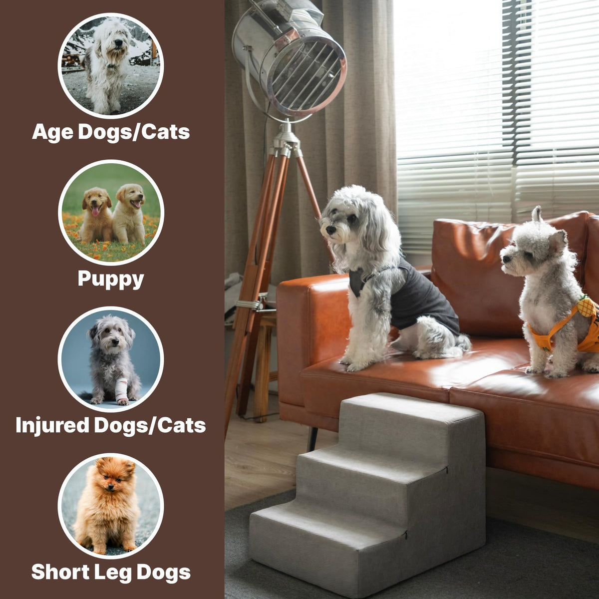 MEWANG Animal Stair in 3 steps: 17.95''L×14.96''W×13.70''H, Square Corner