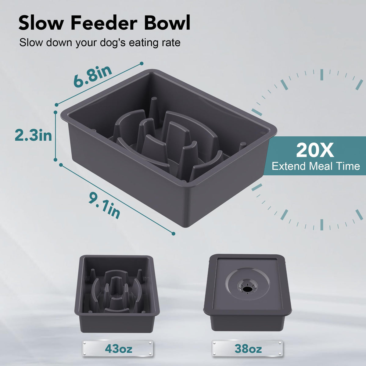 UPSKY Pet Feeder in A-Water Bowl+Slow Feeder (Grey)