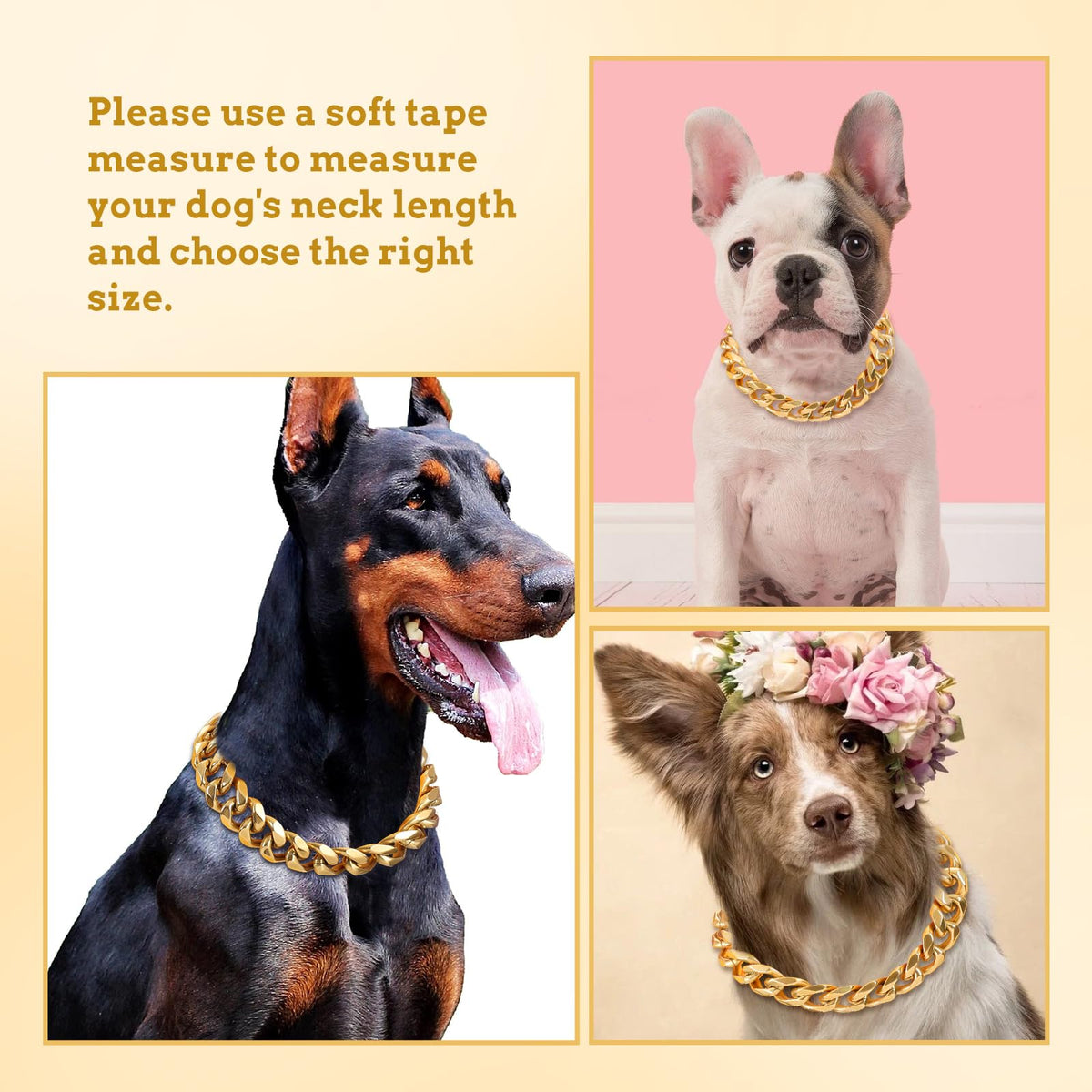 BAOBOTE Animal Collar in 12"(for 10"-11" Neck), Gold